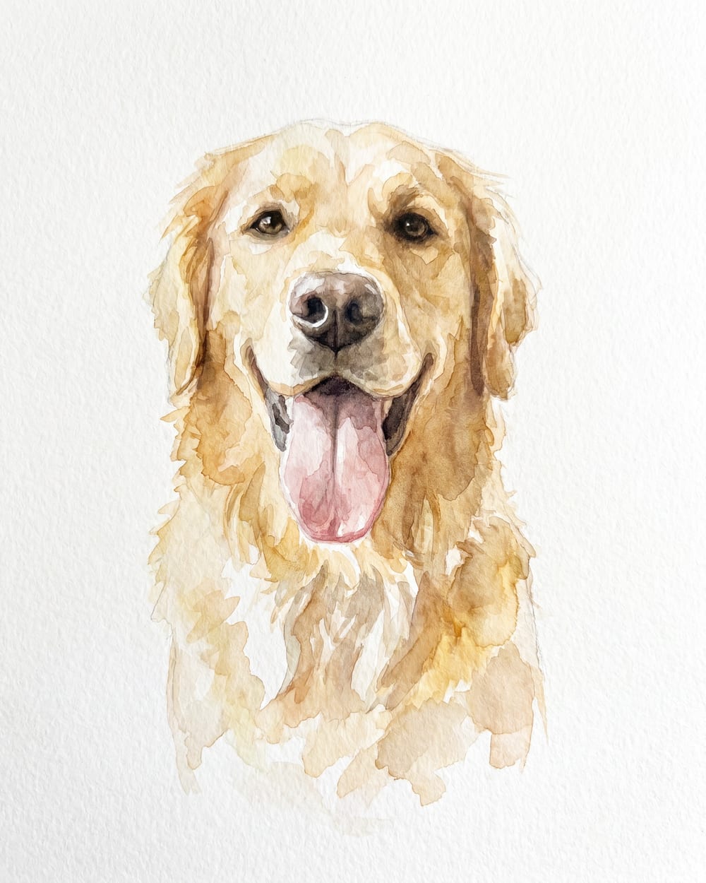 The same golden retriever as a soft, tender watercolor portrait